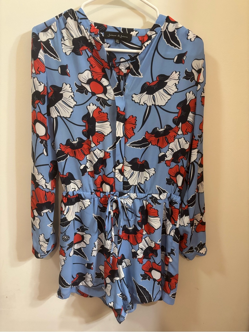 Floral Tie-Waist Women’s One-Piece Romper in Light Blue
